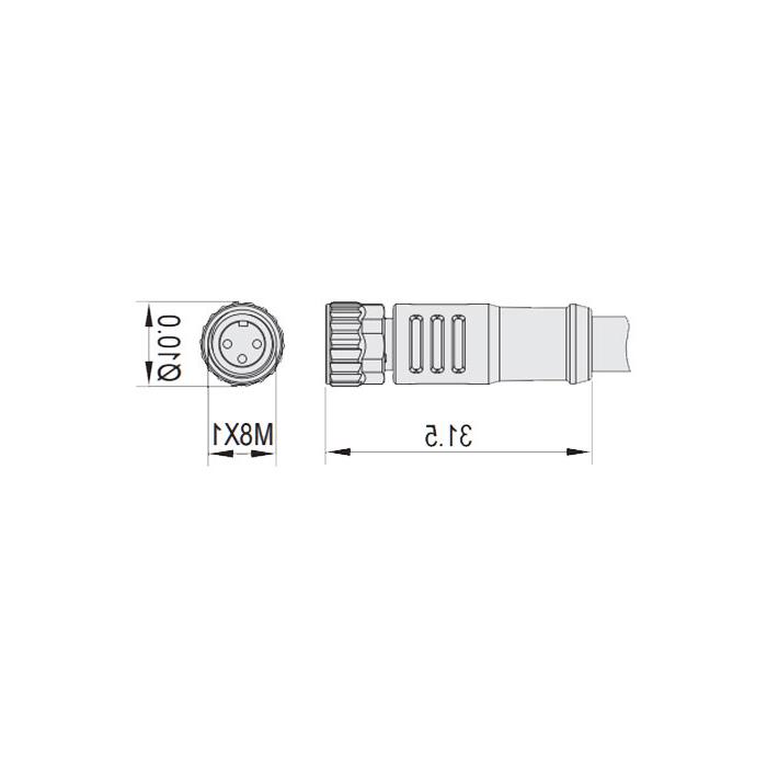 M8 3Pin, straight female, high temperature resistance 120℃, single-end precast PUR flexible cable, black sheath, 63H001-XXX